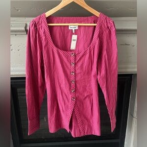 Damson Madder Clare Button Down Blouse Pink Plum Stripes Organic Cotton